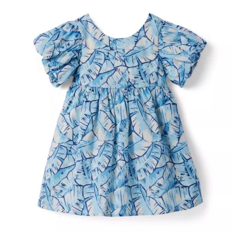 Janie & Jack Palm Leaf Bubble Sleeve Dress - Size 12 - NWT
